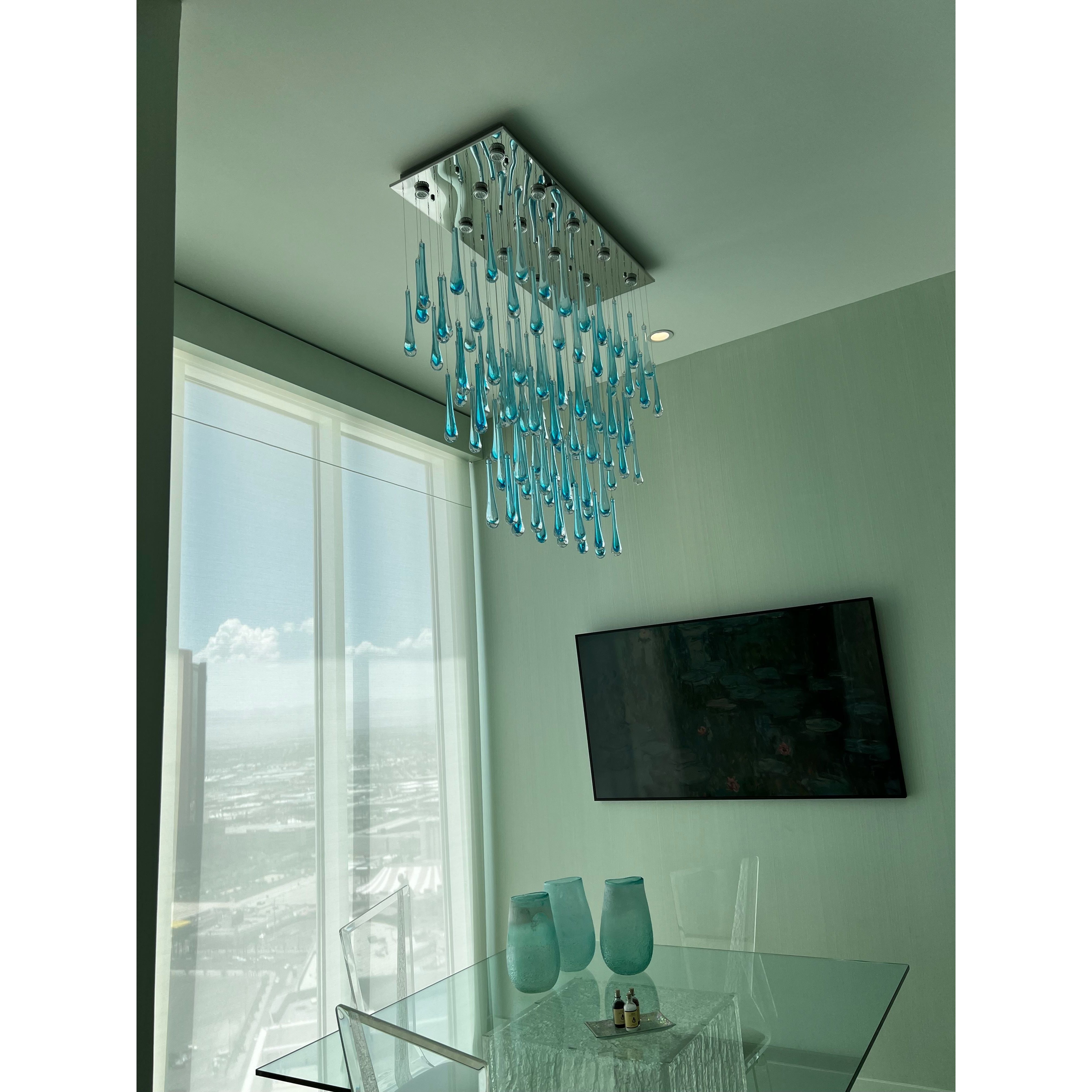 Blue Rainfall Murano Glass Chandelier - Italian Concept - Size