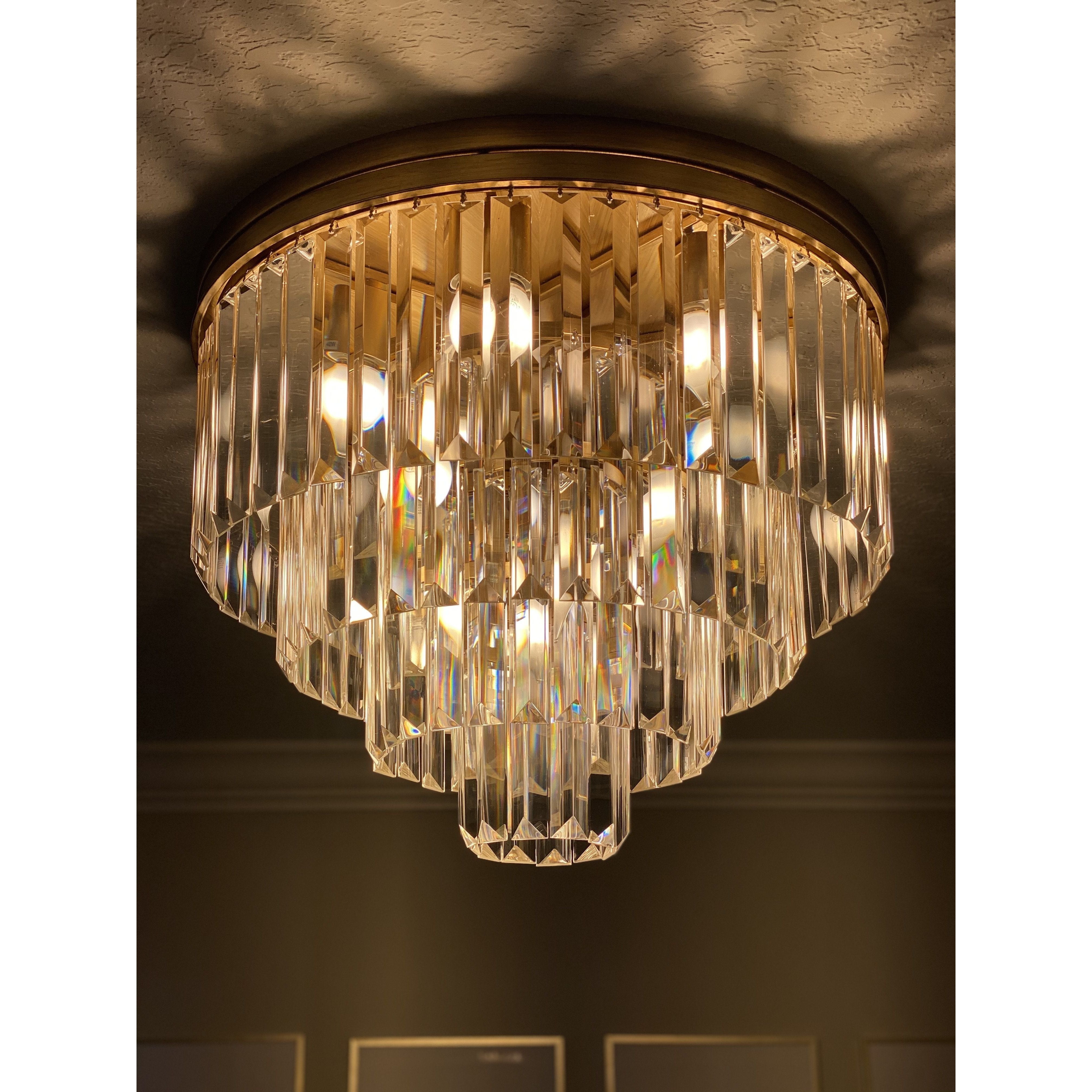 Dual Option Flush-mount / Hanging 4-Tier Apex Odeon Crystal Fringe Chandelier - Italian Concept