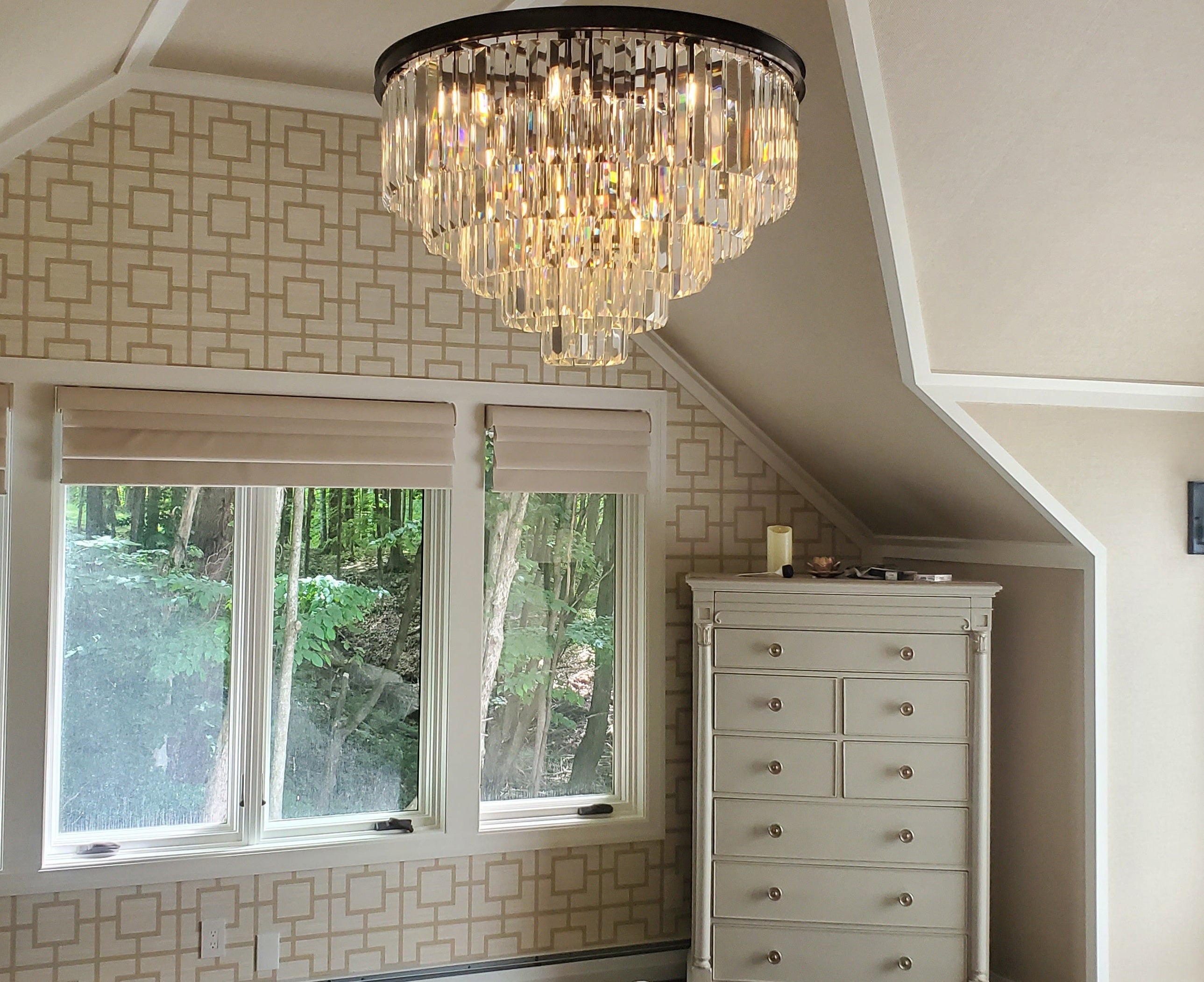 Flush-mount Odeon Round Tiered Crystal Fringe Chandelier Collection - Italian Concept - 
