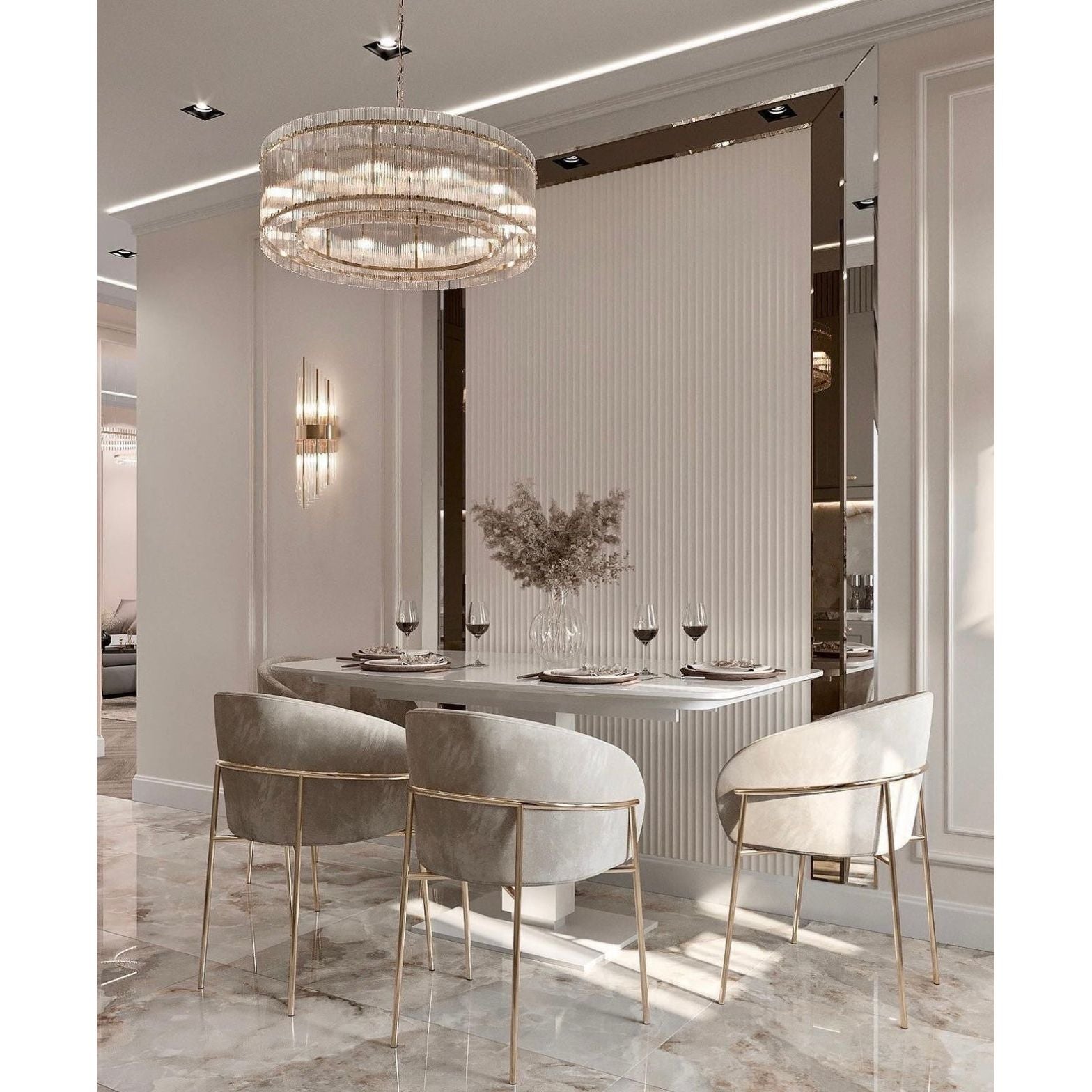 Carmel Round Ribbed Glass Tile Chandelier - Italian Concept