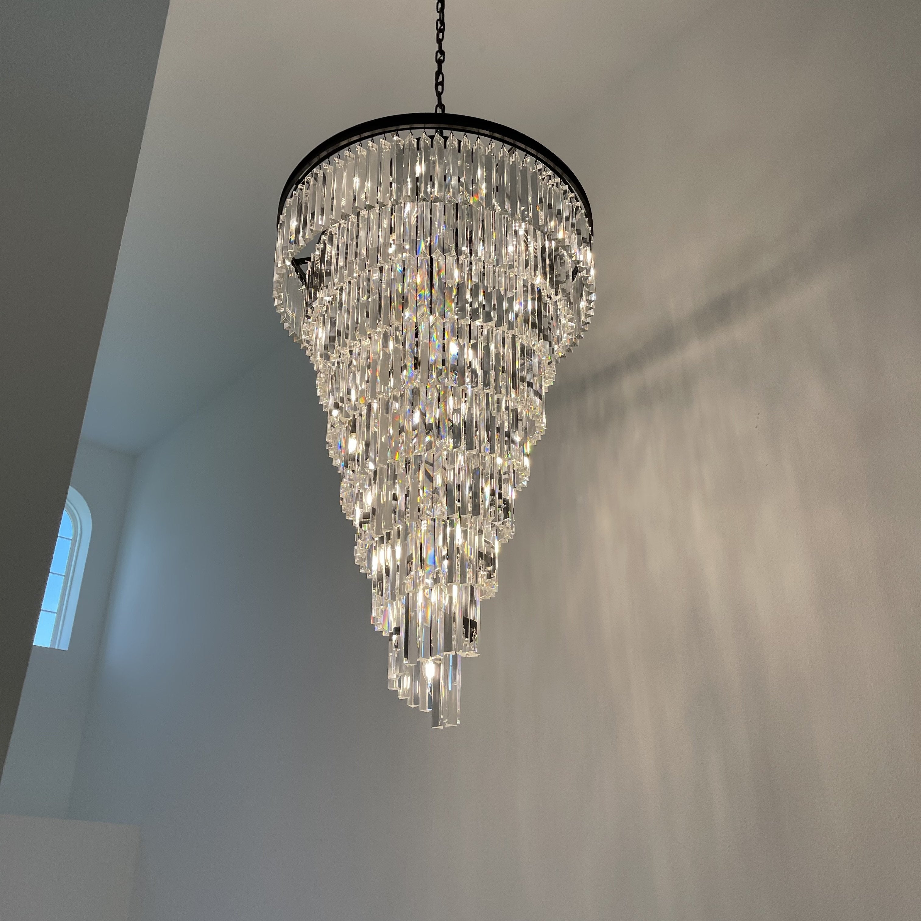 Apex Odeon Spiral Tiered/ Layered Crystal Fringe Chandelier 36" - Italian Concept - 