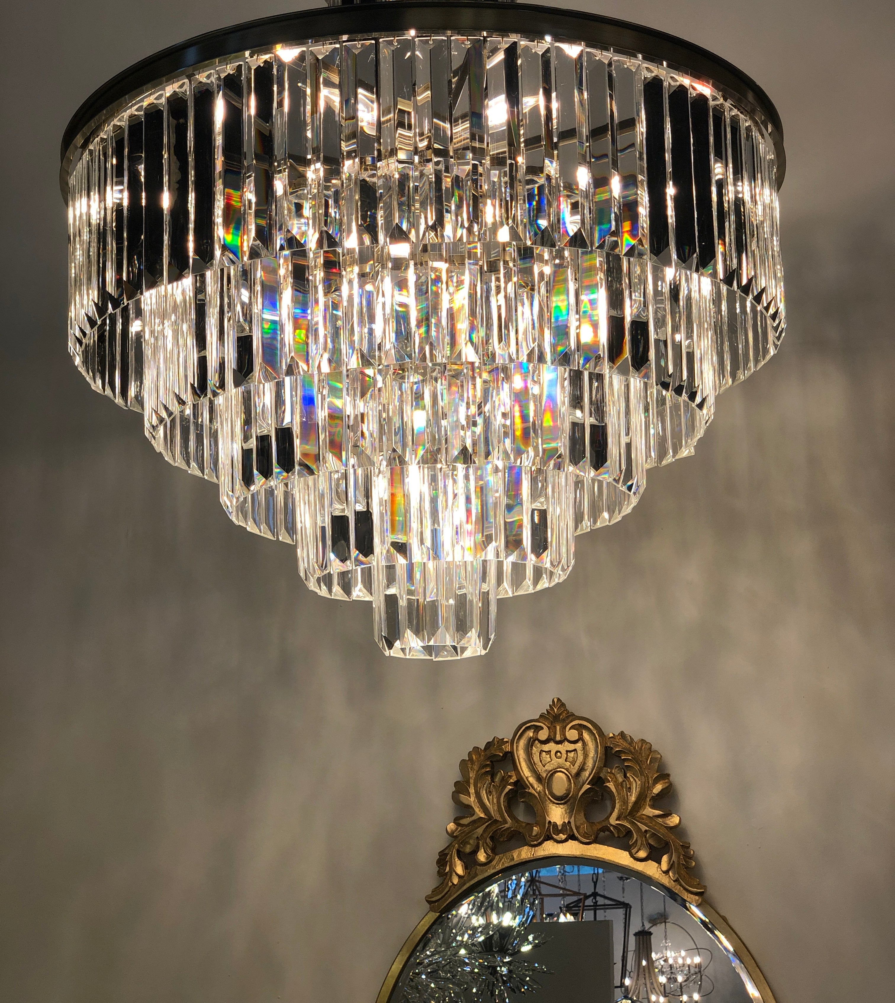 Flushmount Odeon Round Tiered Crystal Fringe Chandelier Collection
