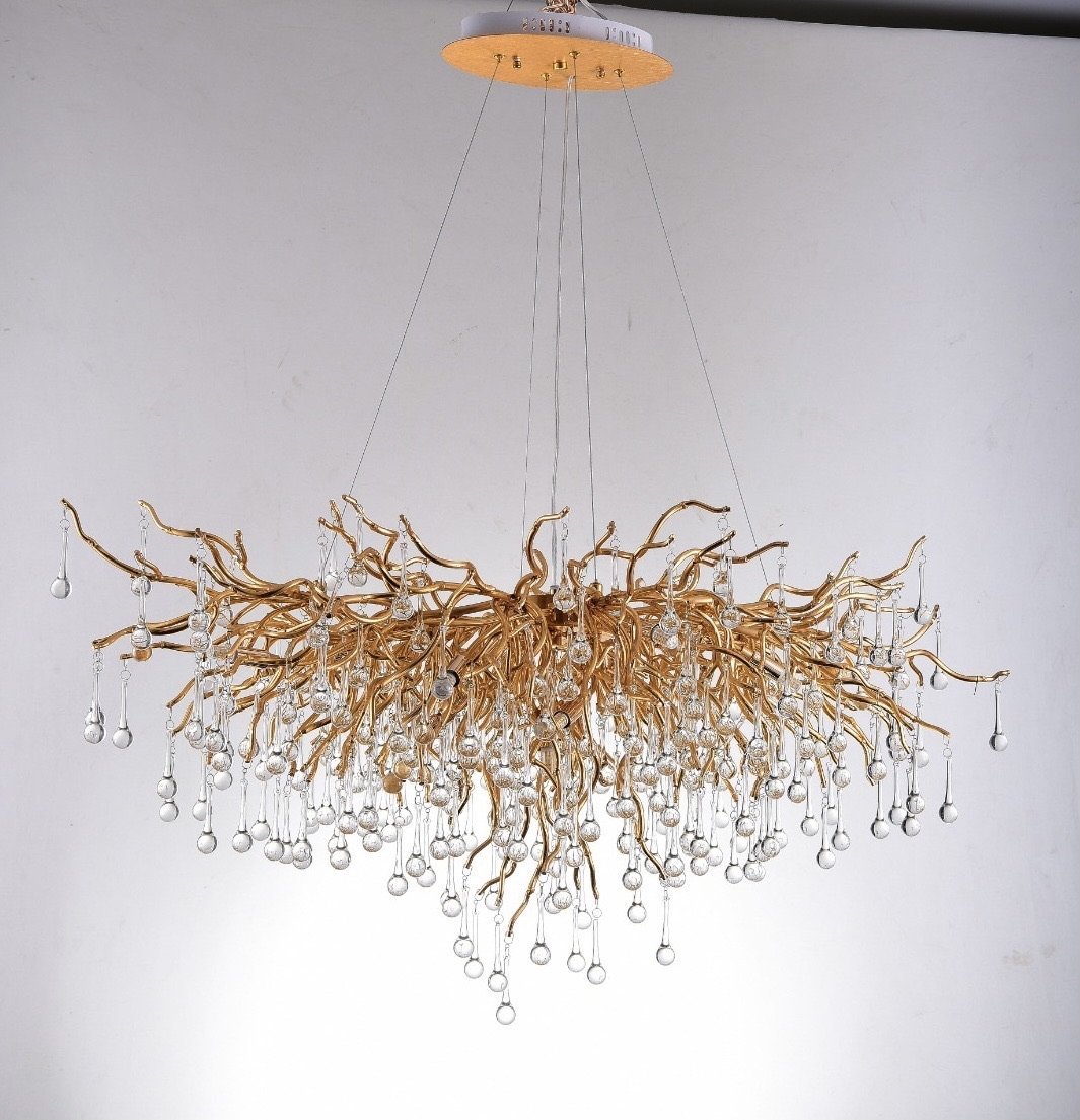 Lori’s Branching Brass Round Teardrop Chandelier - Italian Concept