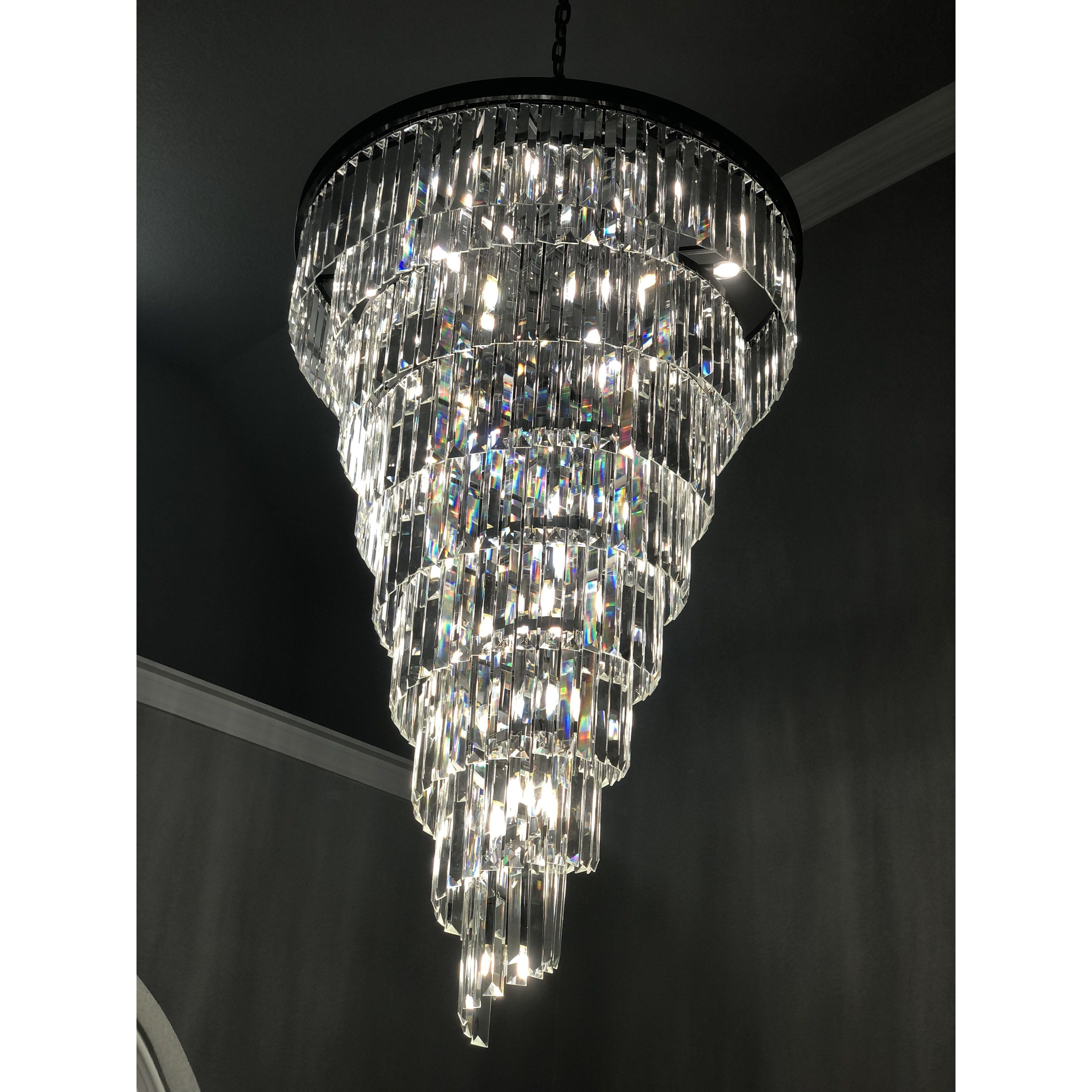 Veccini Spiral Tiered/ Layered Crystal Fringe Chandelier 36" - Italian Concept