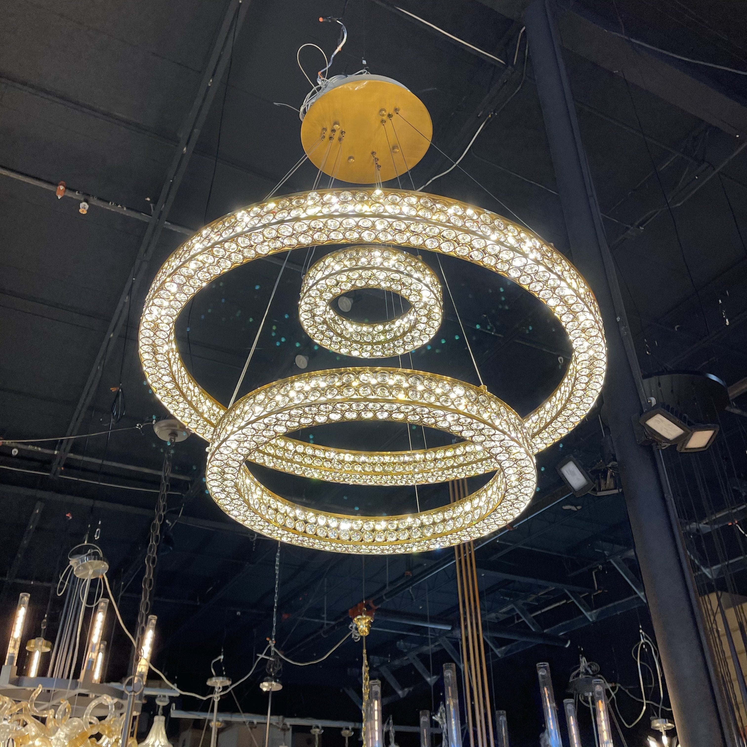 Perriello 28"W Tiered LED Crystal Ring Pendant - Italian Concept