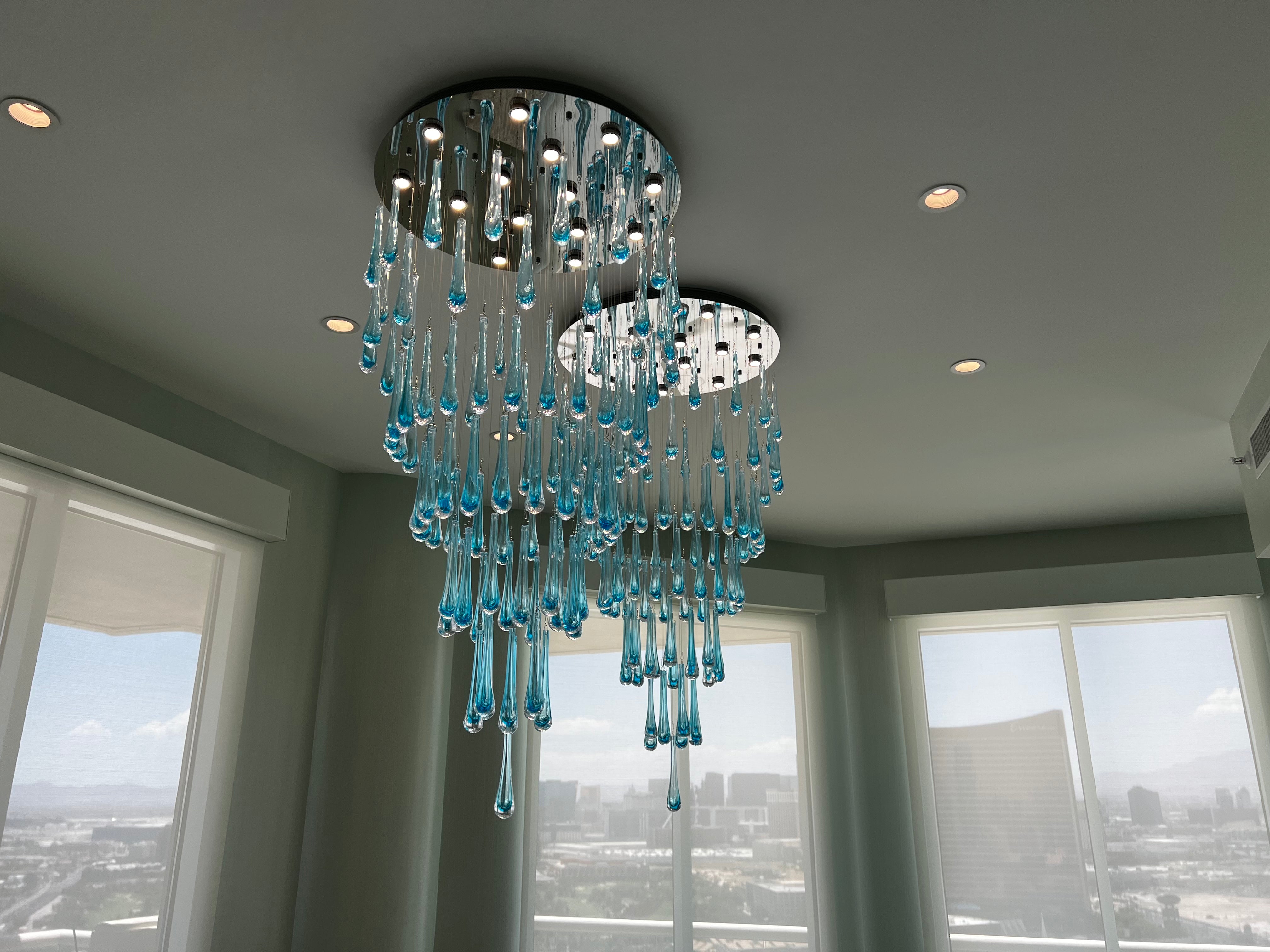 Blue Rainfall Murano Glass Chandelier