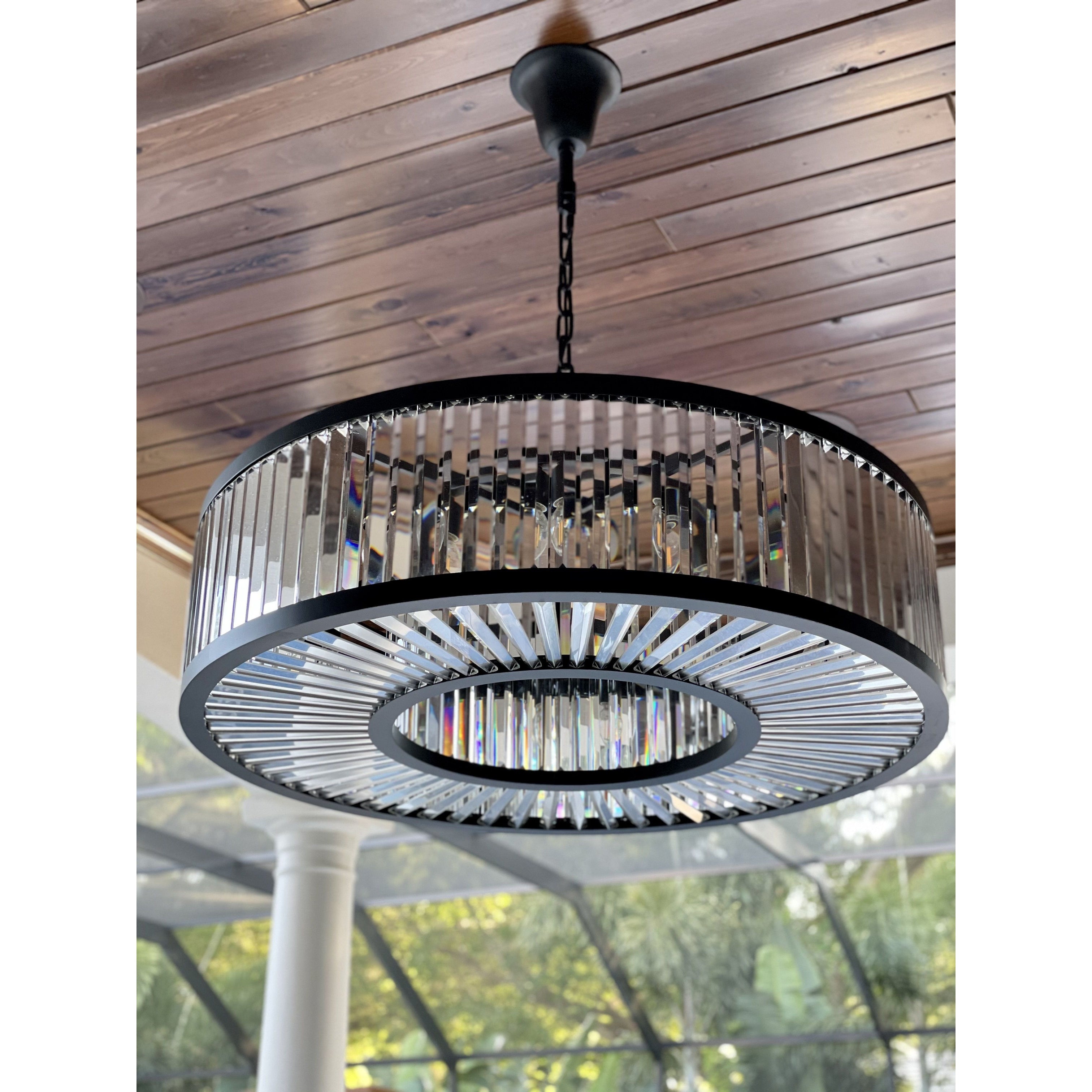 Apex Oro 43"W Round Crystal Fringe Prism Chandelier - Italian Concept - 