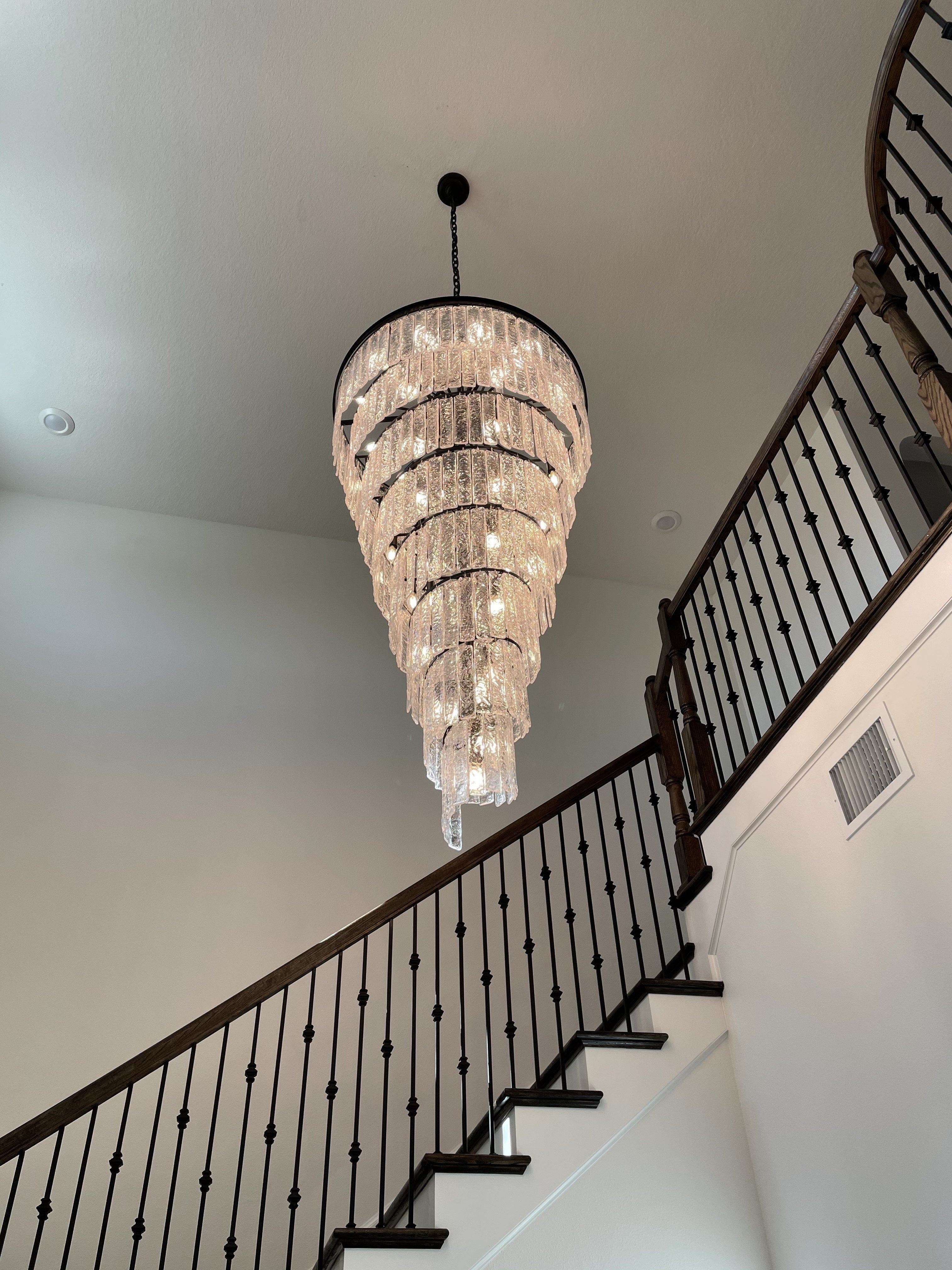 Seline Spiral Tiered/ Layered Cracked Textured Glass Chandelier - Italian Concept - 