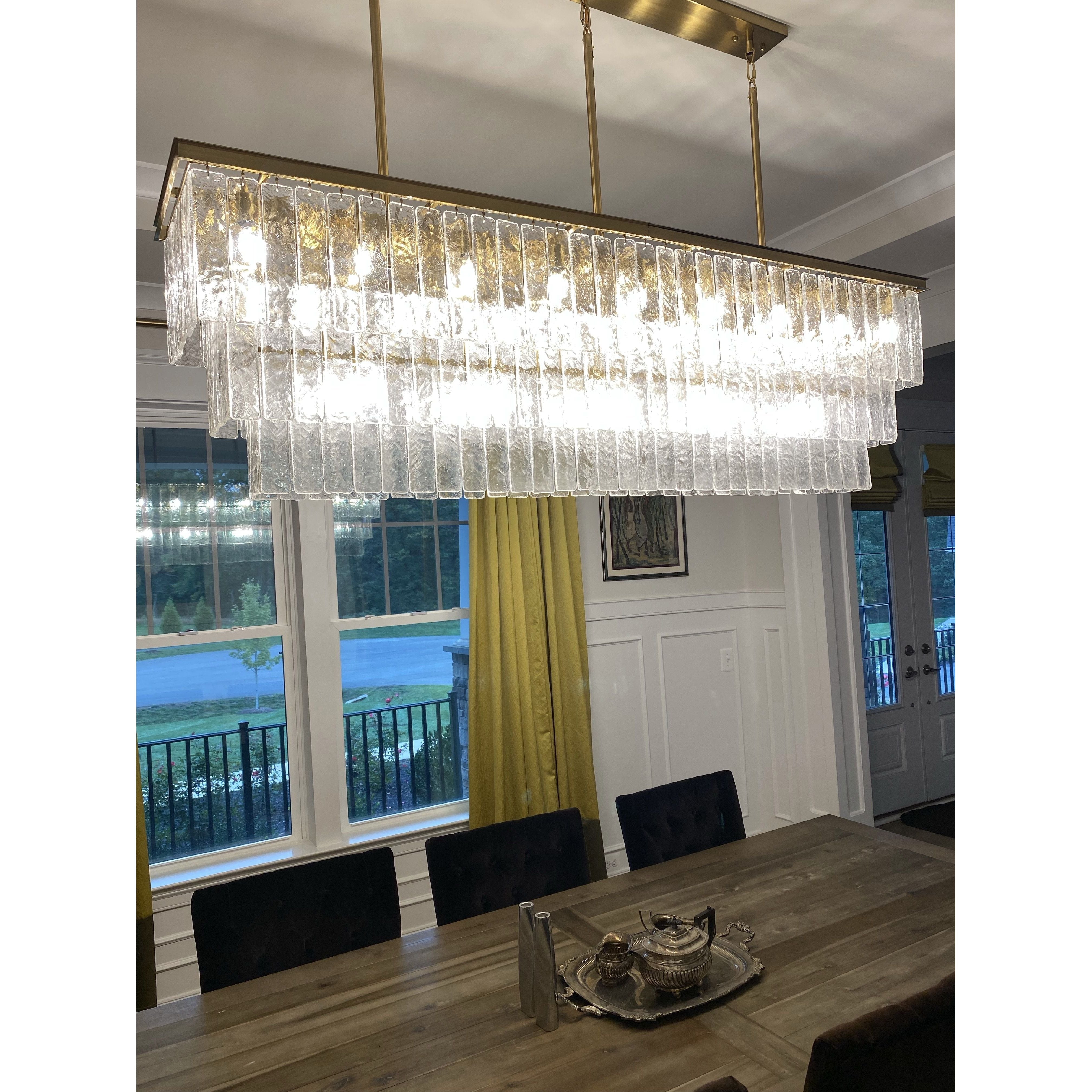 Seline 3-Tier Rectangular Cracked Textured Glass Chandelier - Italian Concept