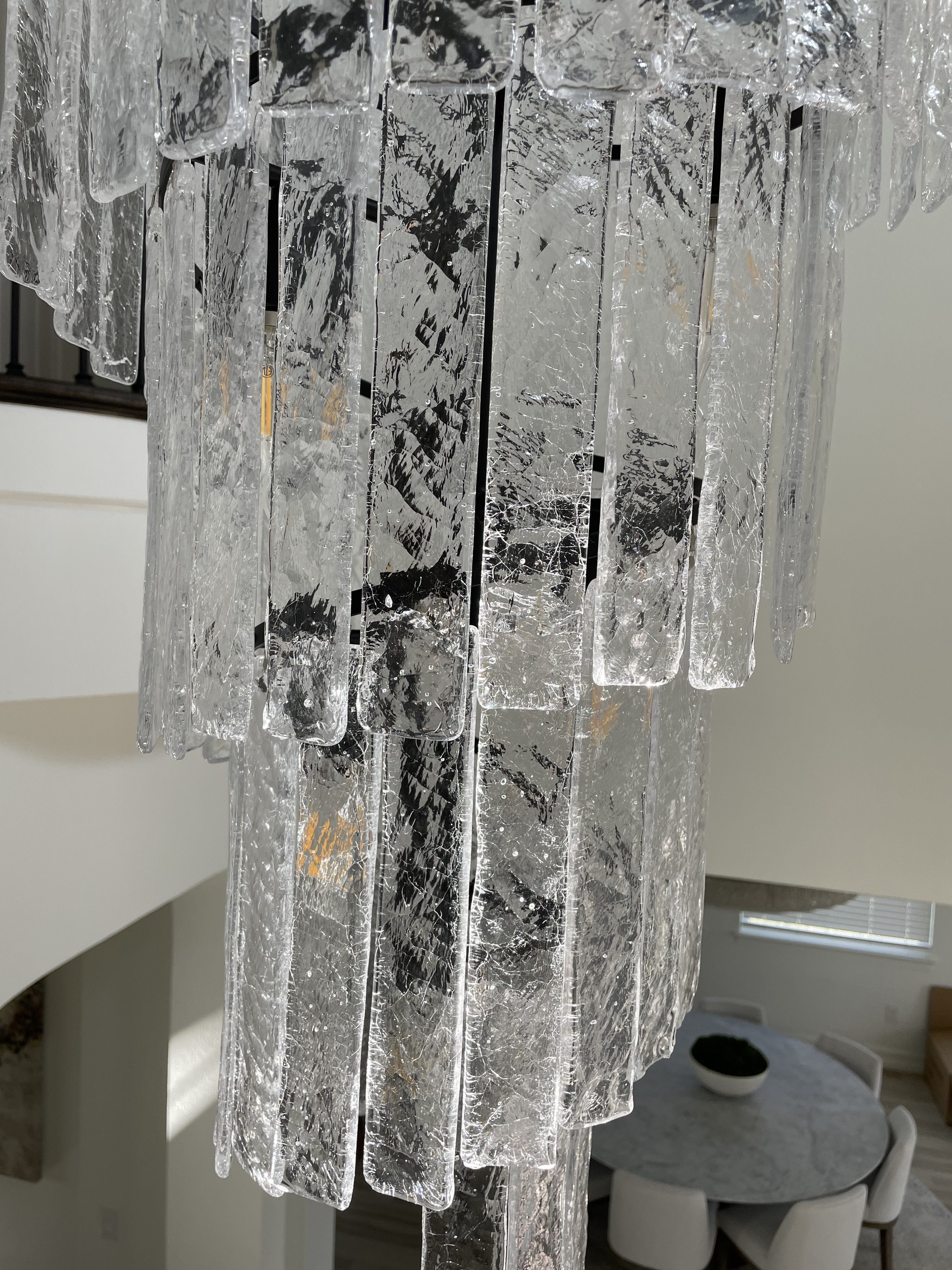 Seline Spiral Tiered/ Layered Cracked Textured Glass Chandelier - Italian Concept - 