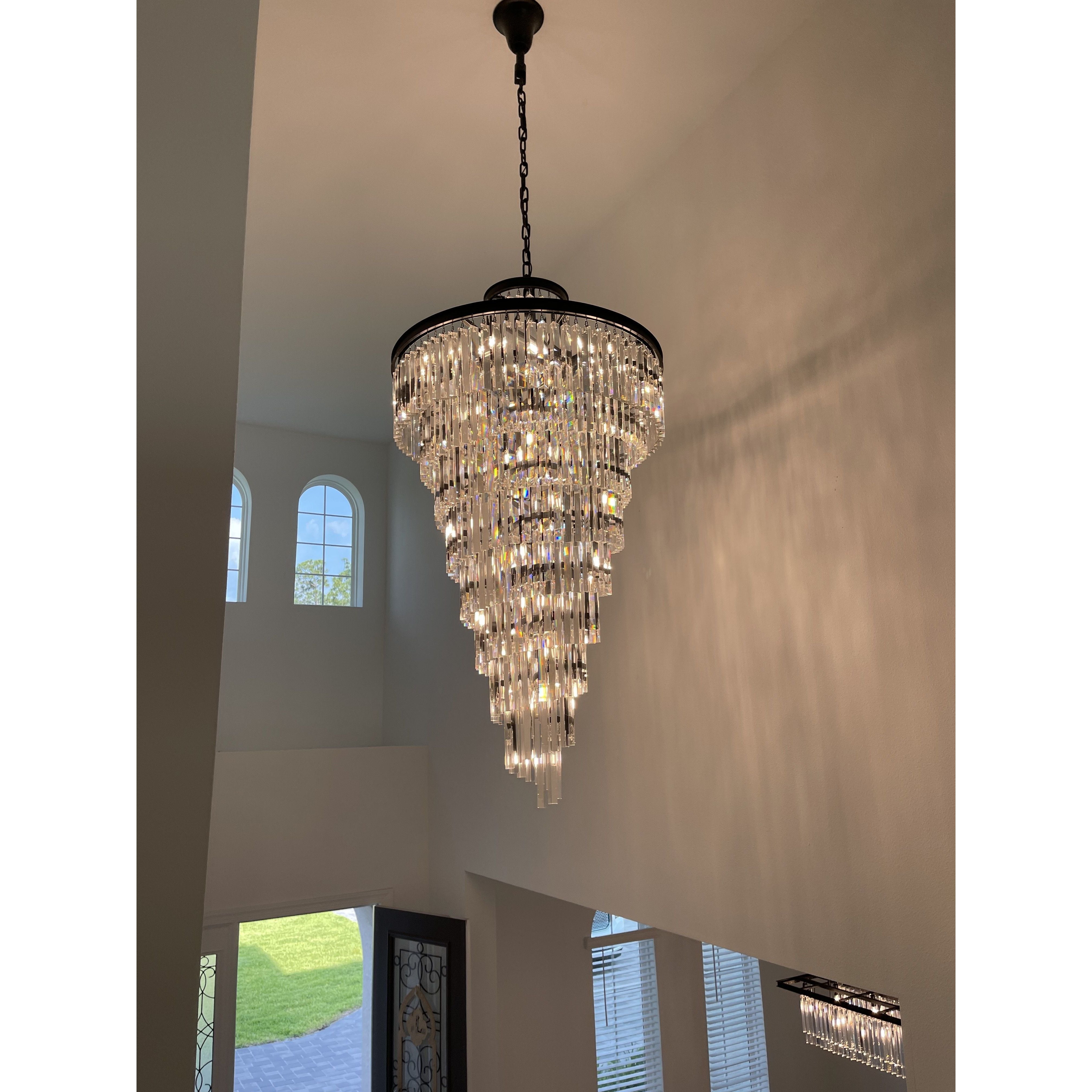 Apex Odeon Spiral Tiered/ Layered Crystal Fringe Chandelier 36" - Italian Concept - 