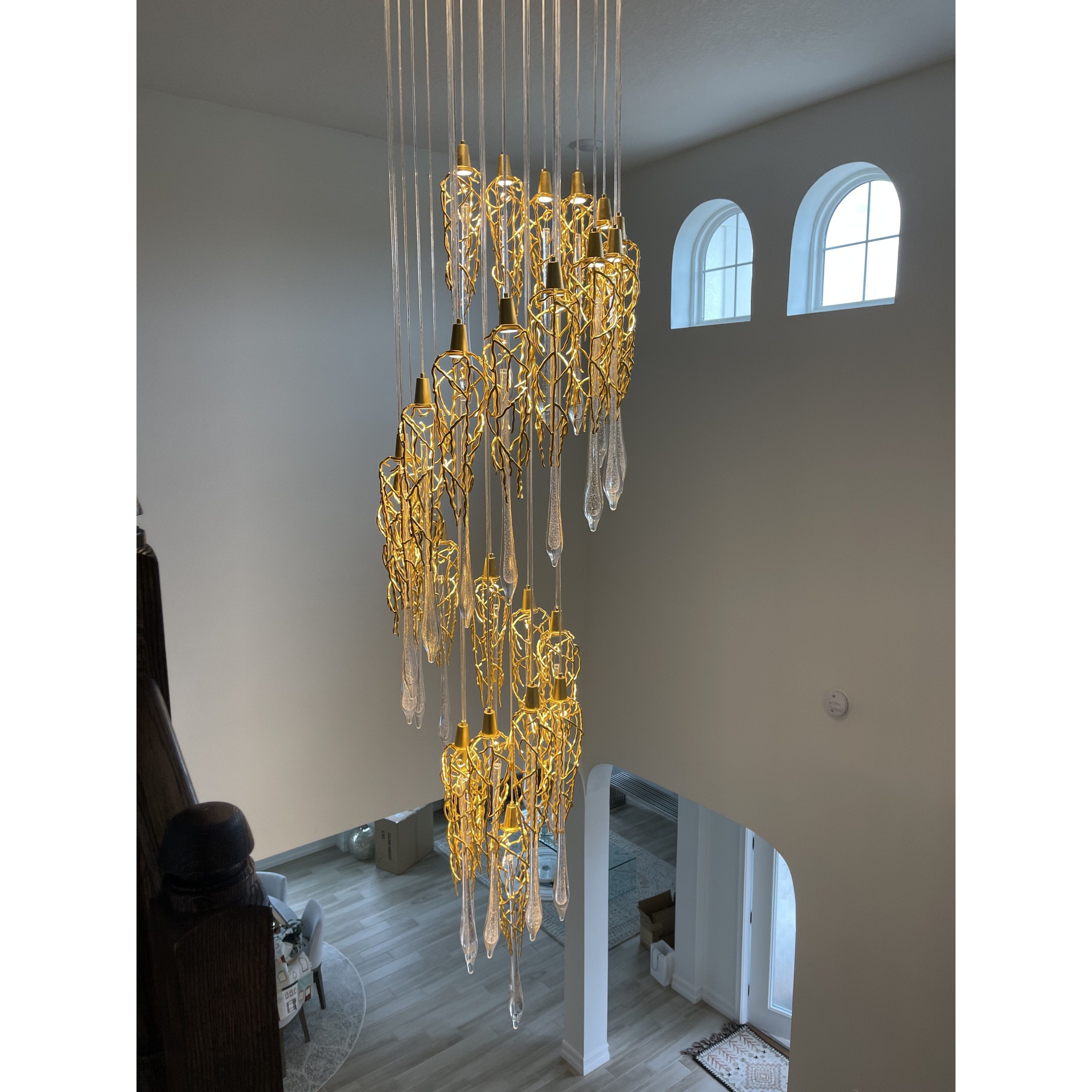 Organic Round Branching 25 Pendant Teardrop Foyer Chandelier - Italian Concept