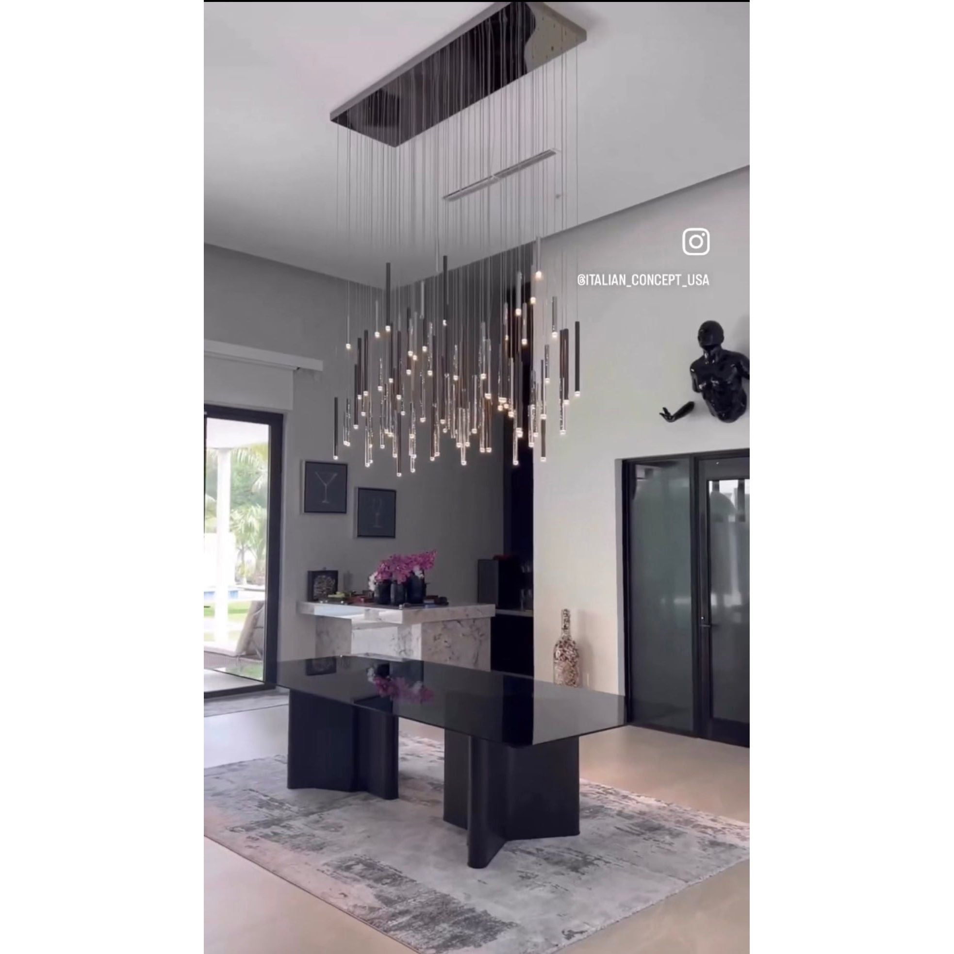 Bellini Rectangular Tubular Pendant Light Chandelier - Italian Concept