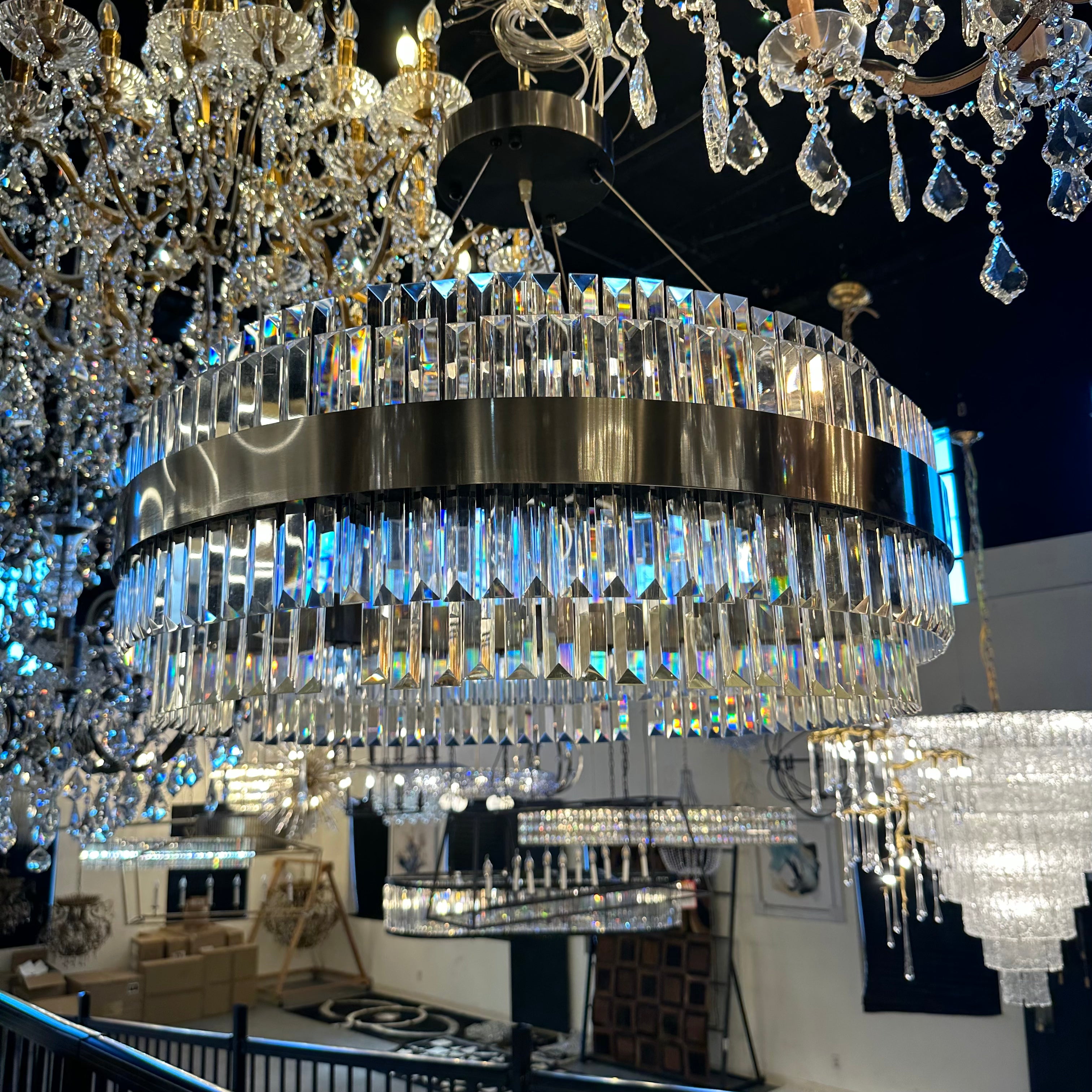 Cebal Odeon Round Crystal Fringe Chandelier - Italian Concept