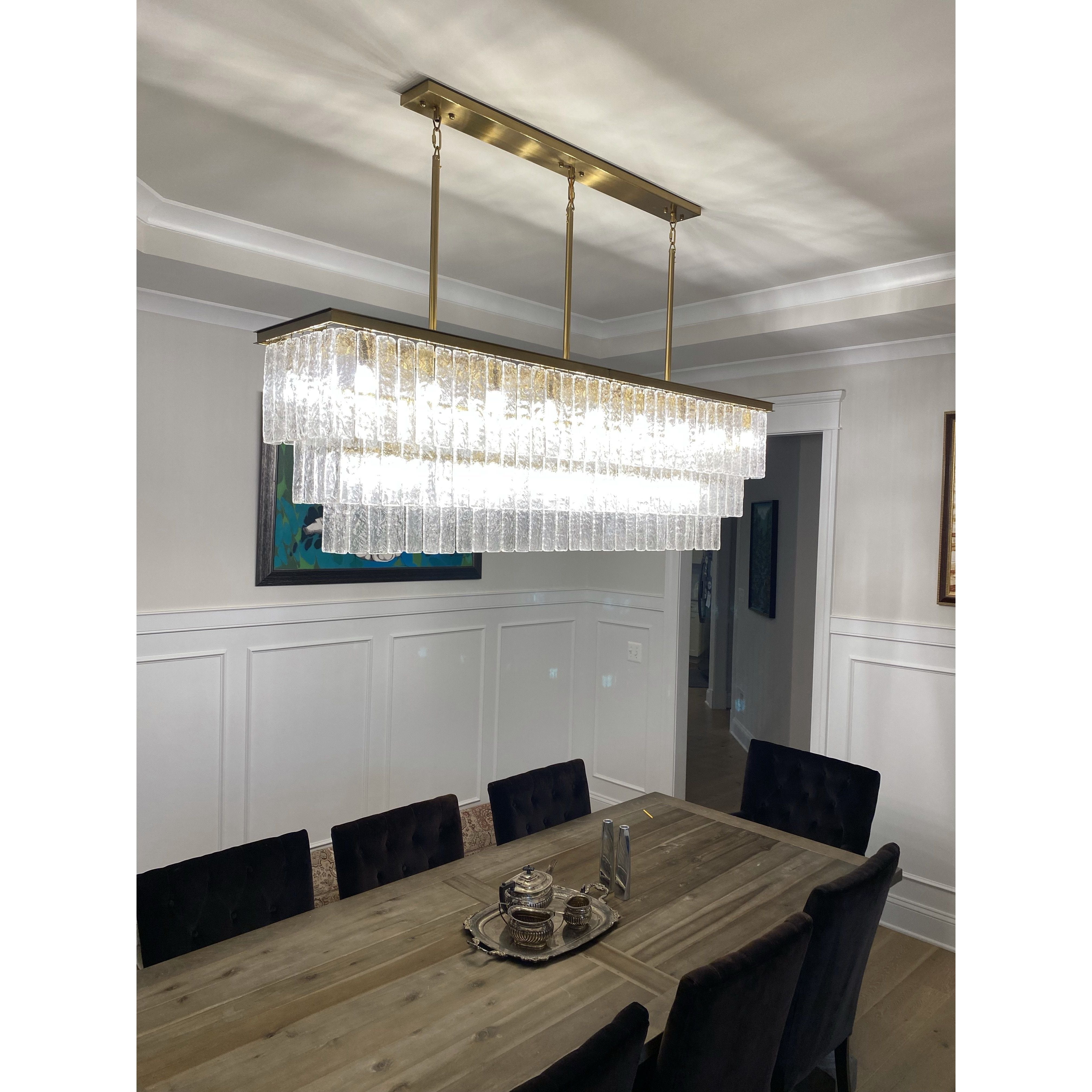 Seline 3-Tier Rectangular Cracked Textured Glass Chandelier - Italian Concept