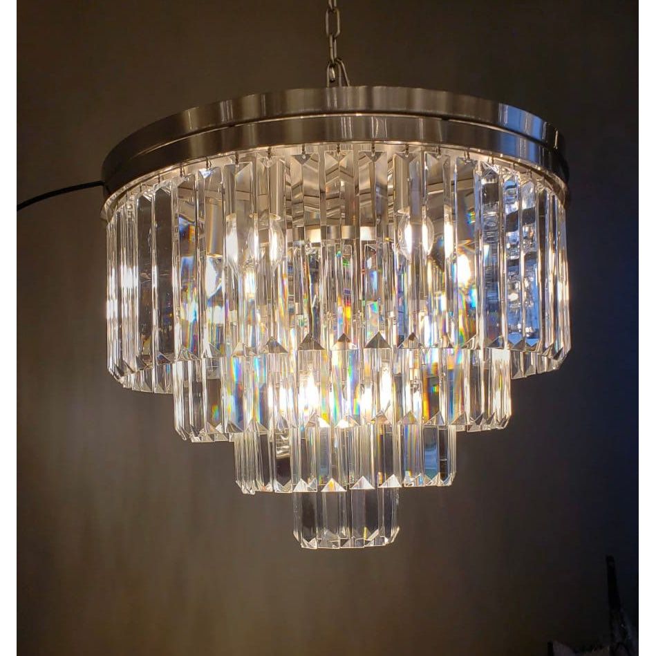 Dual Option Flush-mount / Hanging 4-Tier Odeon Crystal Fringe Chandelier