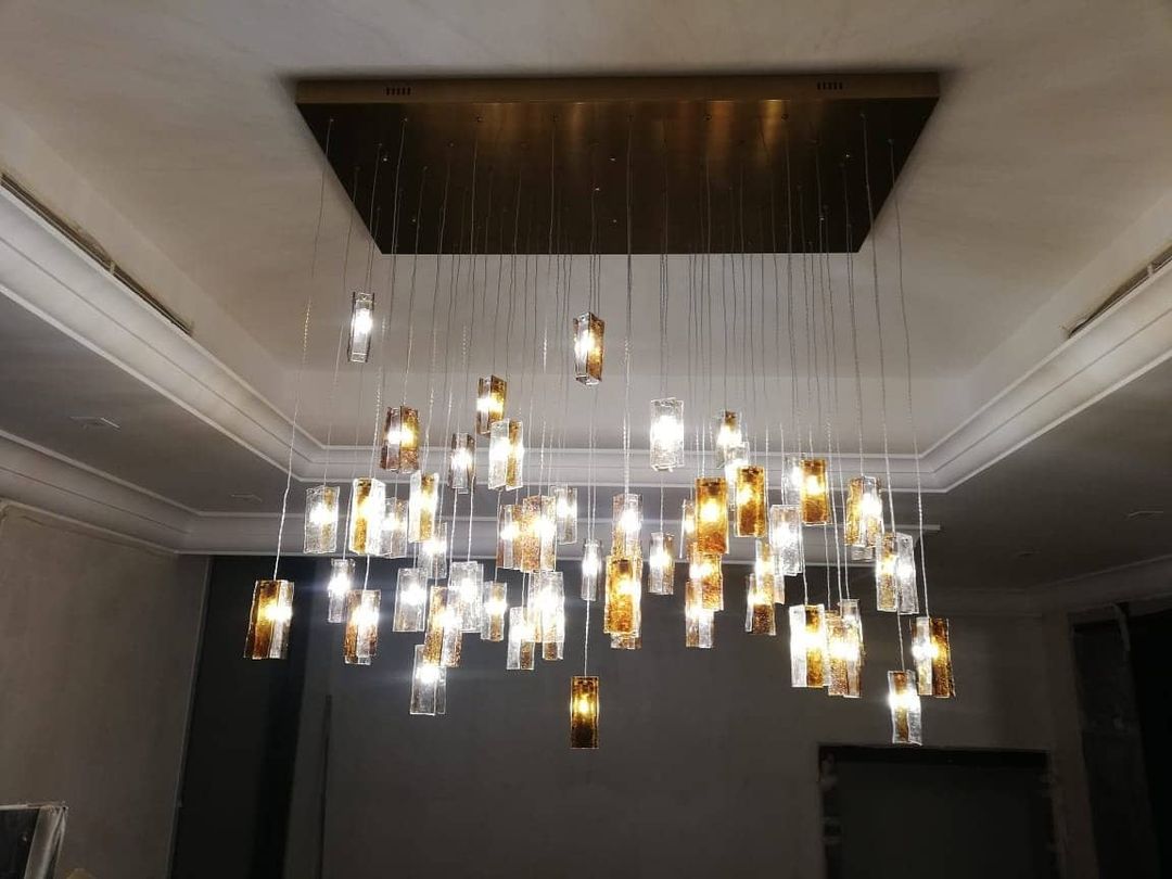 Rain Rectangular Cluster Glass tile Pendant Chandelier - Italian Concept - 