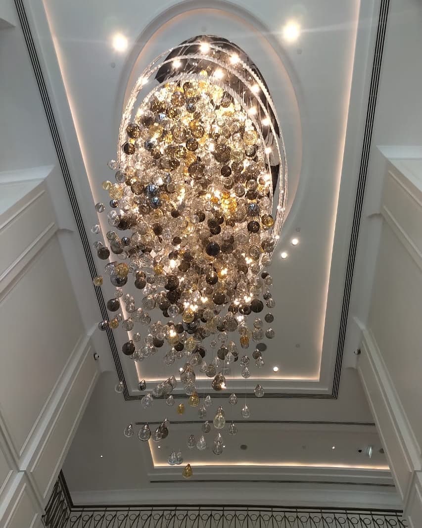 Zara Large Foyer Rainfall / Waterfall Glass Globe / Bubble Chandelier - Italian Concept - 